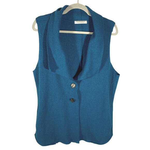 Cut Loose jewel toned boiled Wool Vest L Blue dark teal blue green lagenlook - Picture 1 of 7